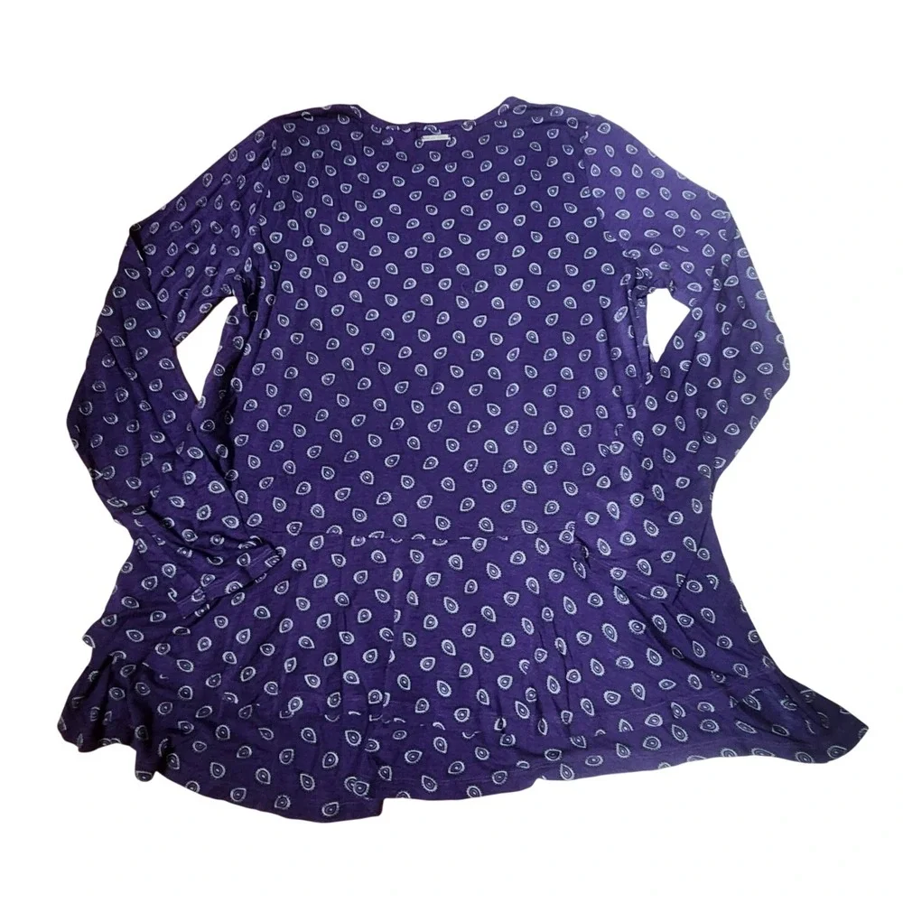 Michael‎ Kors Purple Paisley Top Long Sleeve Ruffle Hem Crew Neck Colorful XL